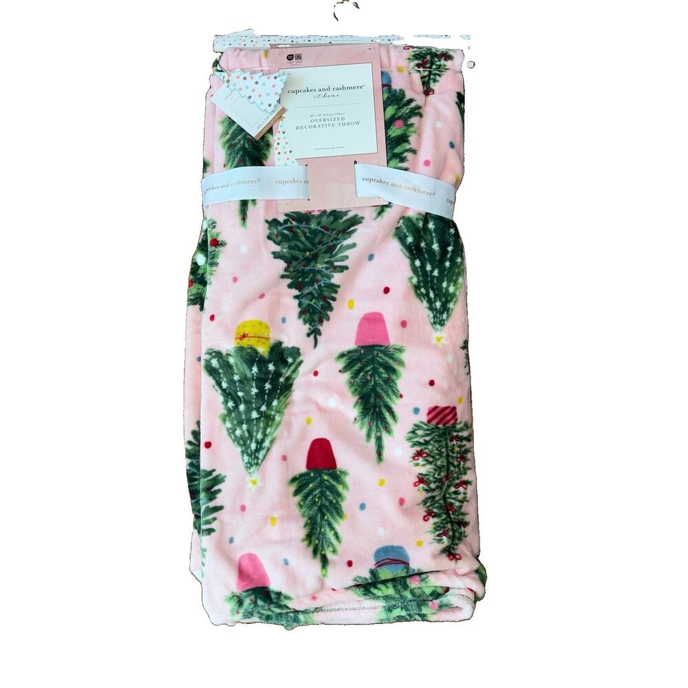 Cupcakes & Cashmere Pink Christmas Holiday Tree Throw Blanket oversized 60x70
